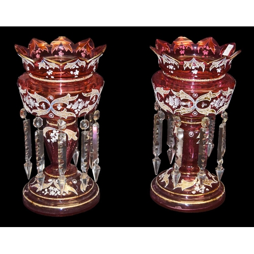 352 - A Very Nice Pair of Victorian Ruby Glass Lustres