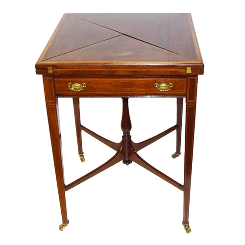 377 - An Edwardian Inlaid Mahogany Envelope Top Card Table