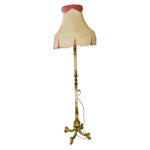 380 - A Very Nice Onyx and Gilted Metal Standard Lamp and Shade