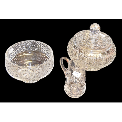 402 - A Tyrone Crystal Lidded Bowl, Another and A Small Jug