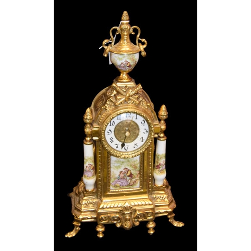 404 - A Very Nice Gilted Metal and Ceramic Mantle Clock