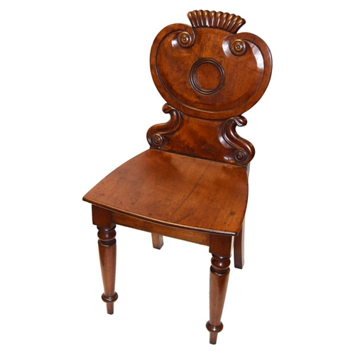 421 - A Carved Back Mahogany Hall Chair