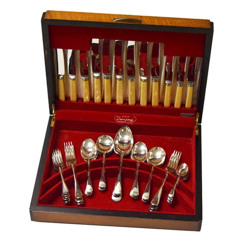 445 - A Nice Bone Handled and Silver Plated Canteen of Cutlery