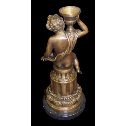 567 - A Very Nice Bronze Figurine Candleholder, Marble Base - A Carrier