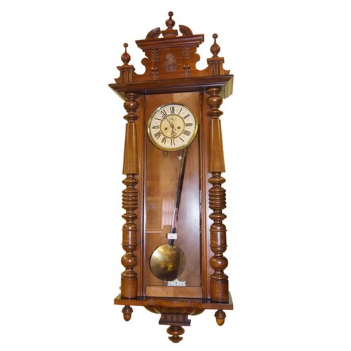 410 - A Mahogany Cased Vienna Wall Clock, Needs Weights