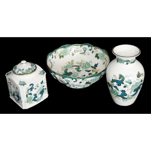 1 - A Masons Ware 'Chatreuse' Large Bowl, Tea Caddy and Vase