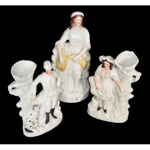 107 - A Pair of Good Staffordshire Figurines and Another Staffordshire Figurine 'Ruth'