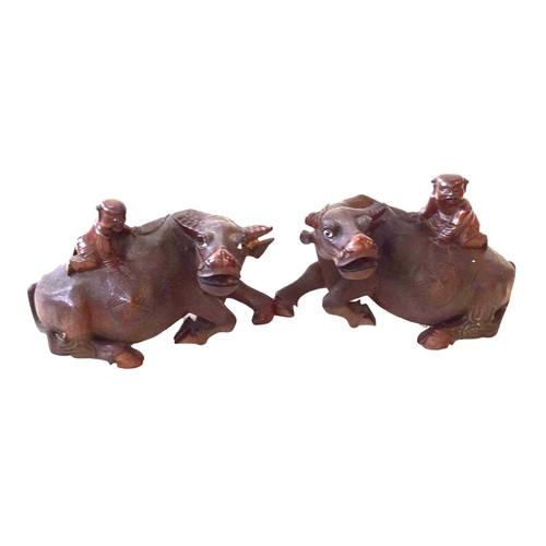 112 - A Pair of Carved Wooden Japanese Water Buffalo A/F