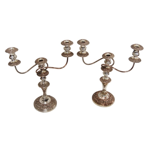 295 - A Pair of Silver Plated Twin Branch Candleabra