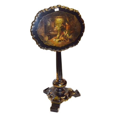 106 - A Hand Painted Tilt Top Tripod table with Adjustable Height (*Castle)