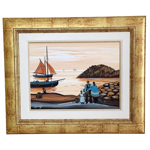 15 - A Gilt Framed Oil Painting 'Evening Glow, The Giants Causeway' - J P Rooney