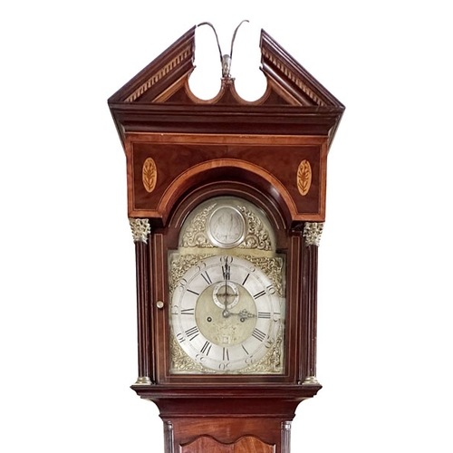 165 - A Geogian Inlaid Mahogany Longcase Clock, Brass and Silvered Arch Dial, Circa 1795