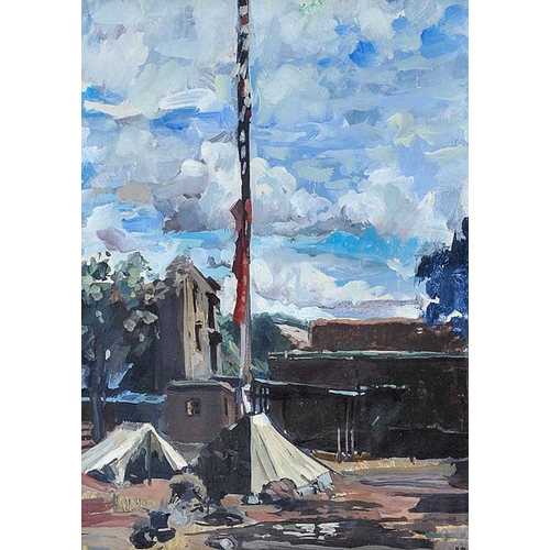 172 - An Oil Painting 'Tent & Prayer Flag Pole at Samye' 1990 - Hon Hector McDonell