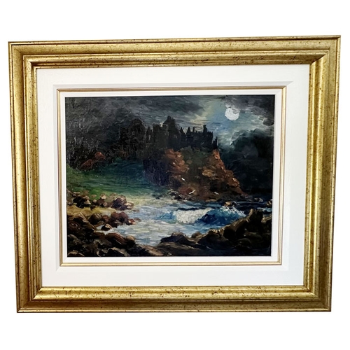 24 - A Gilt Framed Oil Painting 'Dunluce Castle by Moonlight' - James Humbert Craig