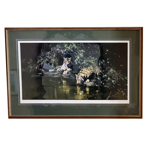 34 - A Gilt Framed Limited Edition Coloured Print 'Tiger Haven' - David Shepherd 185 of 1000