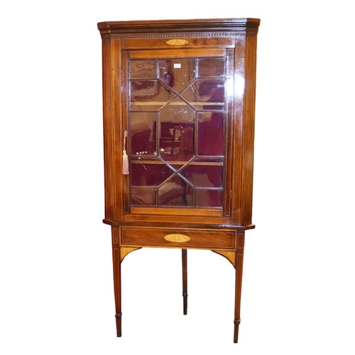 8 - A Sheraton Mahogany Inlaid Corner Cabinet (*Castle)