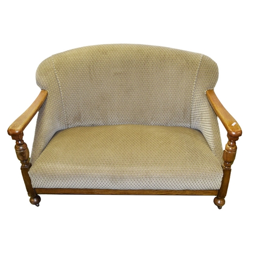 366 - An Oak Upholstered Two Seater Settee