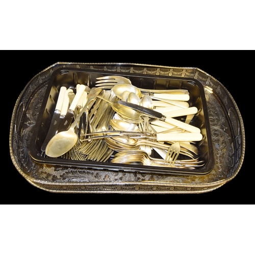 562 - A Good Lot of Bone Handled and Other Cutlery and a Silver Plated Gallery Tray