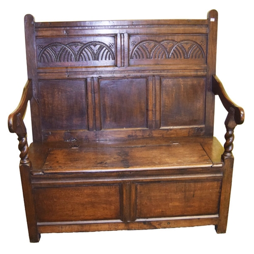 105 - A Very Good Early Carved Oak Monks Bench