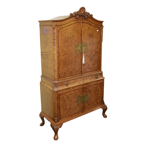 30 - A Nice Burr Walnut Two Door Drinks Cabinet, Fitted Interior