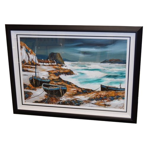 390 - A Large Framed Oil Painting 'The White Sea, Ballintoy' - J P Rooney