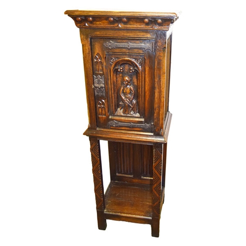 47 - A Nicely Carved Slimline Oak Cupboard, A/F