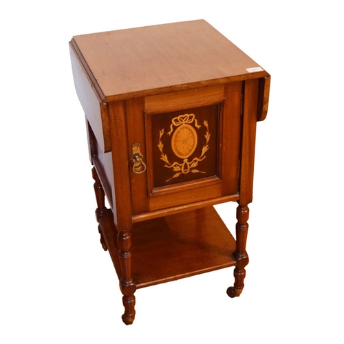 482 - A Very Nice Inlaid Mahogany Drop Side Small Cabinet / Lamp Table