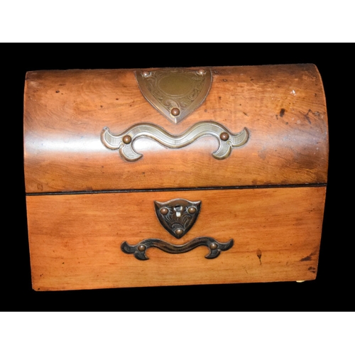 484 - A Domed Victorian Stationary Box with Brass Fittings