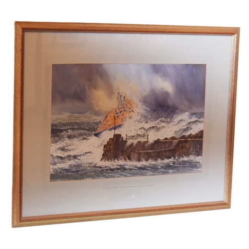 510 - A Watercolour 'Portrush Lifeboat, 13th Feb 1989, Hurricane Force' - Danny Todd