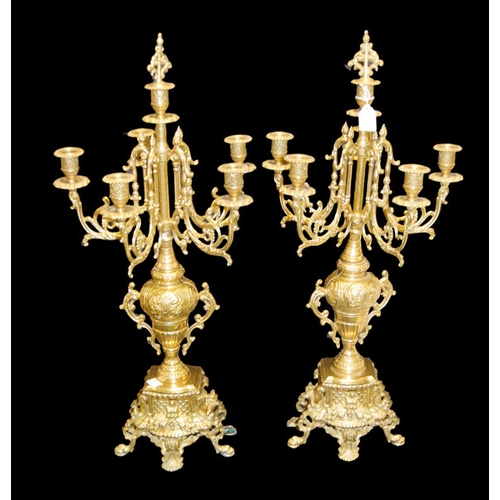 590 - A Very Good Pair of Large Gilted Metal, Six Branch Candleabra