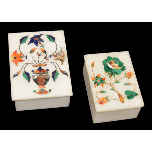 618 - Two Indian Agra Marble Boxes Inlaid With Semi Precious Stone