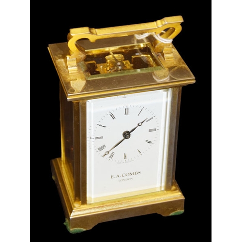 625 - A Good Heavy Brass English Carriage Clock, E.A. Combs, London