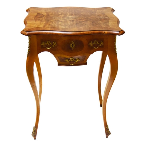 645 - A Very Nice Victorian Walnut Shaped Front Occasional Table, Gilted Mounts and Two Drawers