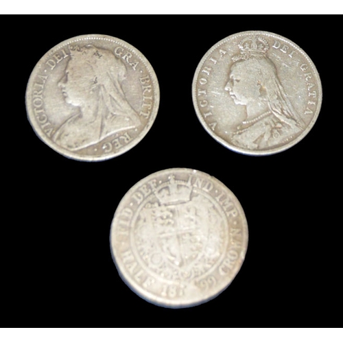 909 - Three Victoria Half Crowns 1894 and 2 X 1899