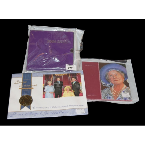 977 - A 'Queen Mother 100th Year' �5 Coin, A 'Queen Elizabeth11 80th Birthday' Coin and A 'Queen Mother Ce... 