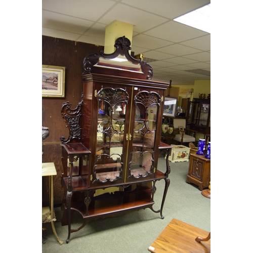 145 - A Very Fine Carved Mahogany Two Door Mirror Backed Display Cabinet