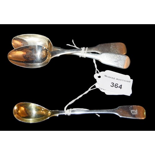 364 - Two Silver Teaspoons, London 1810 and Another Spoon, Newcastle 1847