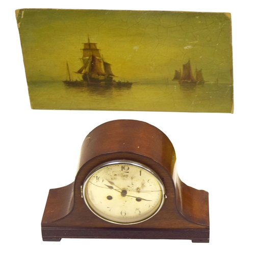 265 - An Old Mantle Clock and An Old Painting of Sailing Ships