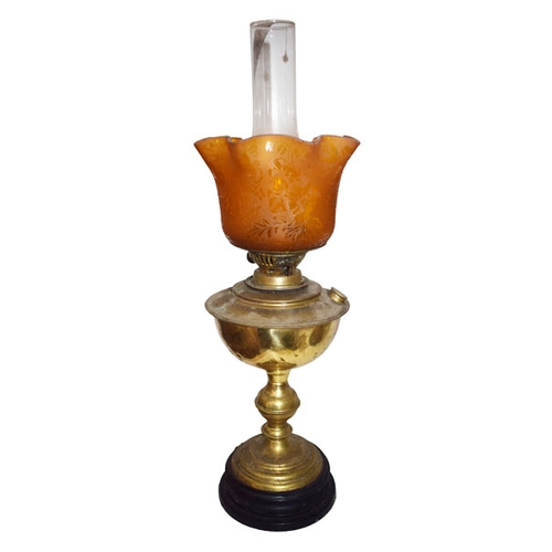 55 - A Brass Oil Lamp, Etched Shade
