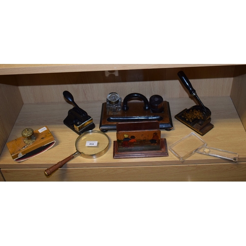 A Desk Ink Stand, Blotters and Other Pieces