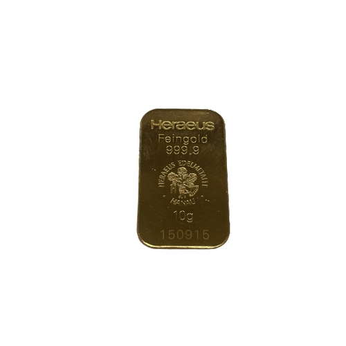 Heraeus 10g fine gold bullion bar 999.9