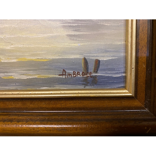 1 - Framed Oil on Canvas Naval Scene 49cm x 39cm, signed Ambrose