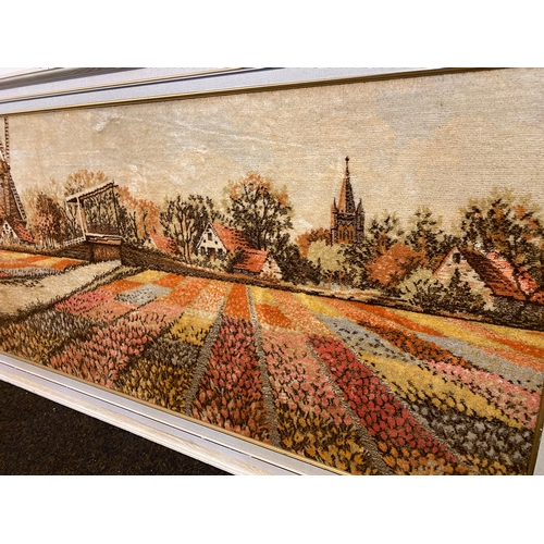 29 - Large Framed Carpet Landscape Artwork of a Flower Field, 75 x 183cm