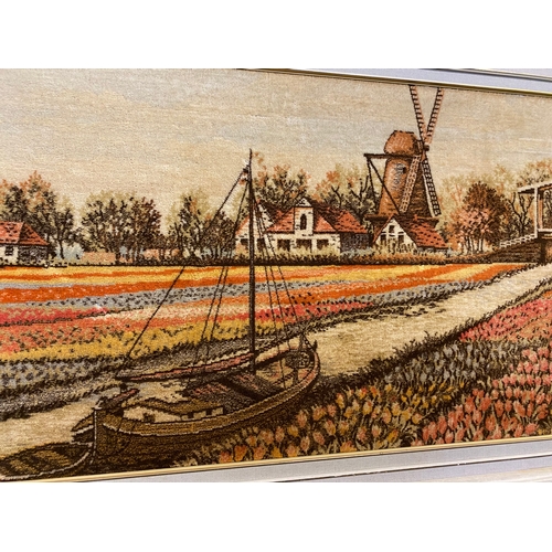 29 - Large Framed Carpet Landscape Artwork of a Flower Field, 75 x 183cm