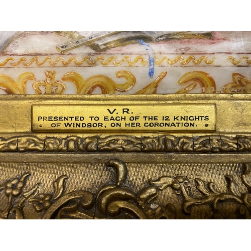 30 - Watercolour on Marble of a Young Queen Victoria at the Opera in an Ornate Gilt Plaster Frame, Attrib... 