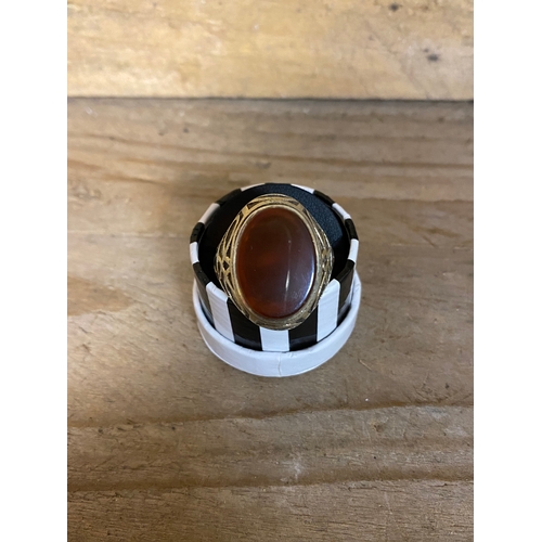 69 - White Metal Ring with Amber Glass Oval, size T