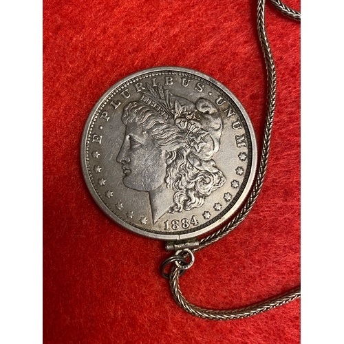 74 - 1884 American silver dollar high grade on 835 silver chain