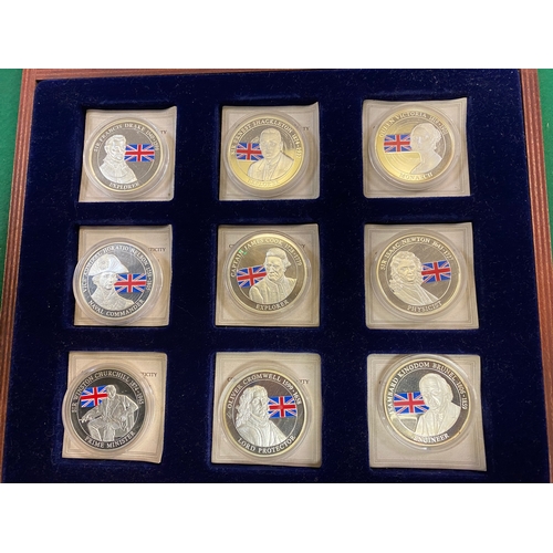 84 - 2009 The Greatest Britons Silver Plated Proof Nine Coin Set with Case