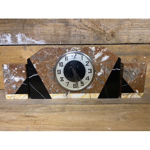 90 - Marble Mantle Clock (AF) with Garnitures, Second set of Garnitures and a Marble Double Inkwell