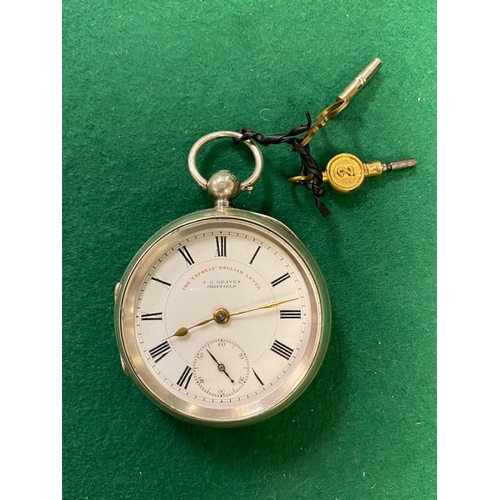 105 - Stirling Silver Lever Fusee Pocket Watch by J. G. Graves - working with keys